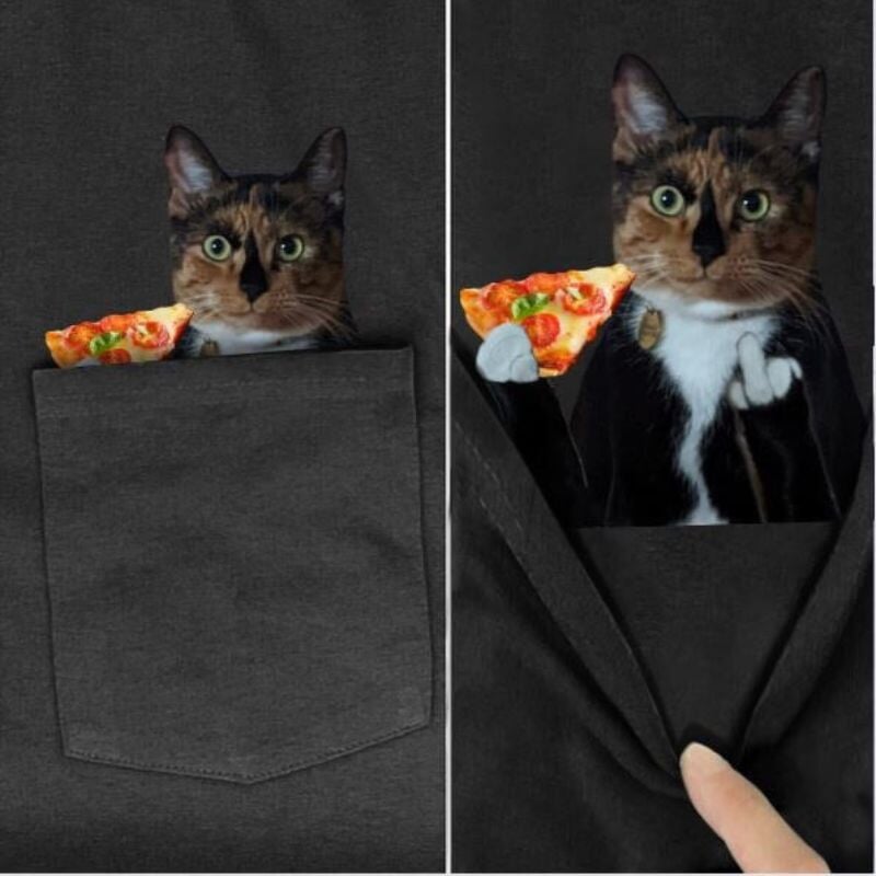 Pickles The Cat Pizza Pocket T-shirt - Super Kitty Cats - PicklesCatPizzaPT-US-S