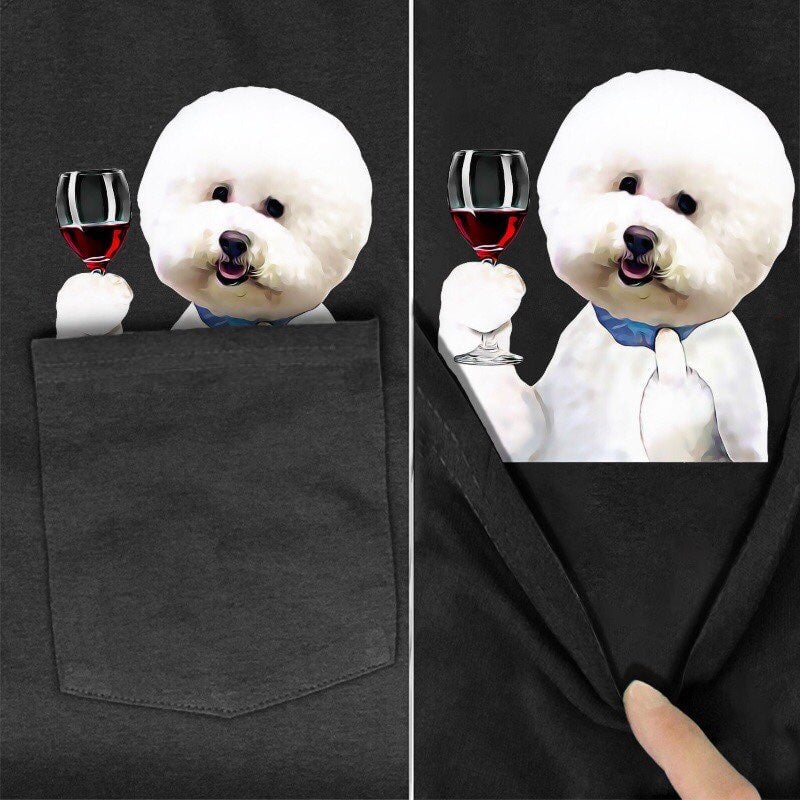 Poodle with Wine Pocket T-Shirt - Super Kitty Cats - PoodlePocket-S