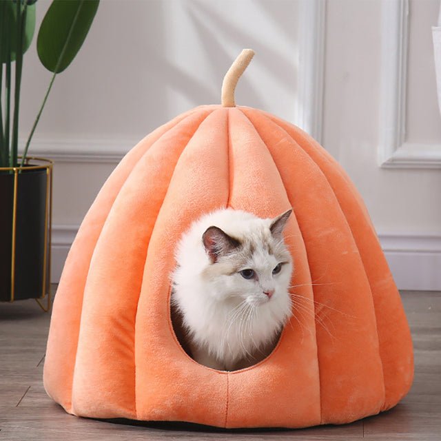 Pumpkin Cat Cave Bed - Super Kitty Cats - 12000023015799818-Orange-M 40x40x35cm