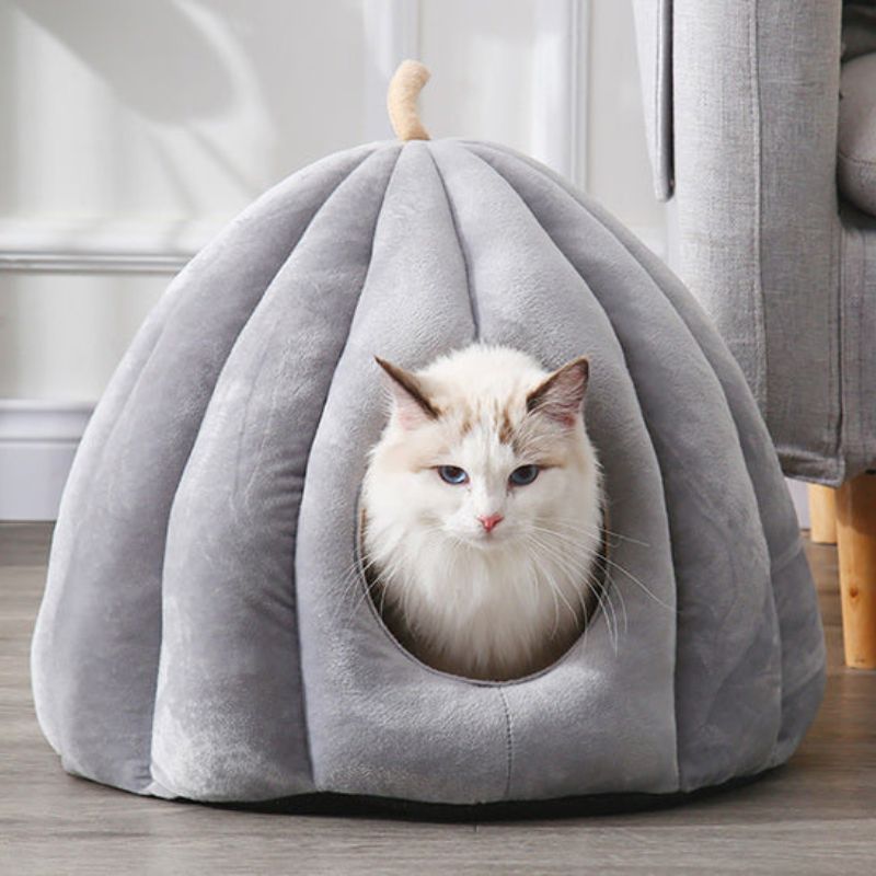 Pumpkin Cat Cave Bed - Super Kitty Cats - 12000023015799822-Gray-M 40x40x35cm