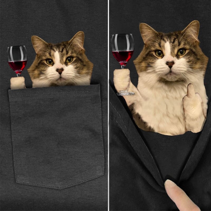 Ragamuffin Cat Wine Pocket T-Shirt - Super Kitty Cats - RCWinepockettshirt-S