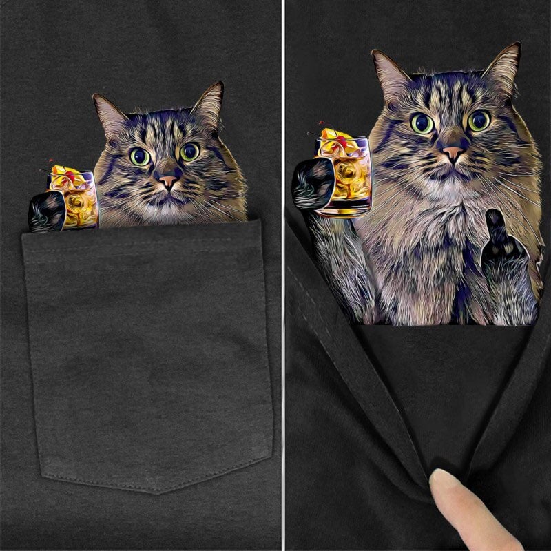 Ragamuffin Cocktail Cat Pocket T-Shirt - Super Kitty Cats - RCocktailpockettshirt-S