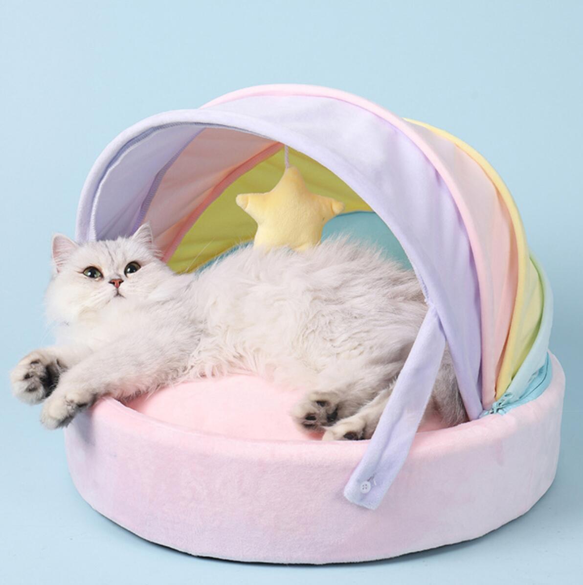 Rainbow Cat Bed - Super Kitty Cats - 44534471-white-45x45x35cm