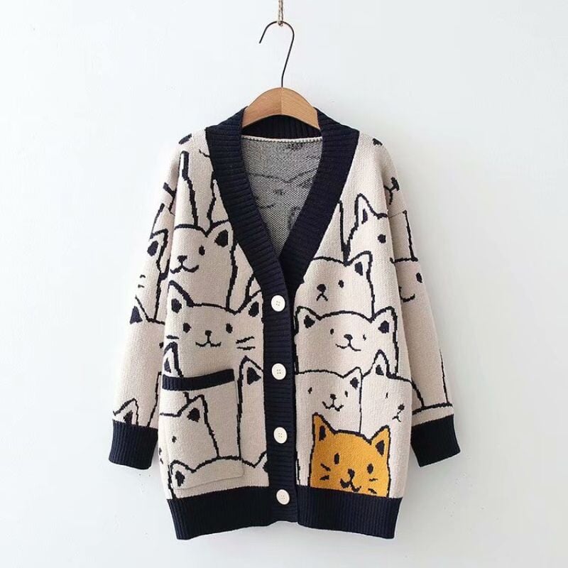 Retro Cat Style Women Sweater - Super Kitty Cats - 14:173;5:200003528