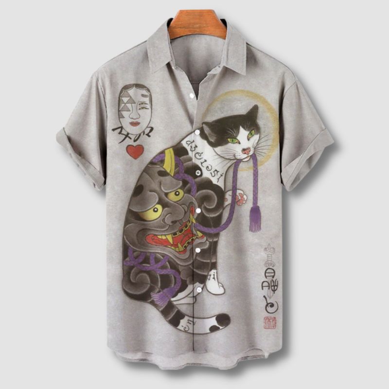 Retro Japanese Cat Hawaiian Shirt - Super Kitty Cats - 12000028616037306-ZF-0335-European size S