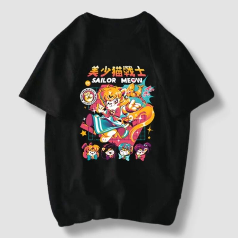 Sailor Cat T-Shirt - Super Kitty Cats - 1005001452788095-XL-08266-black