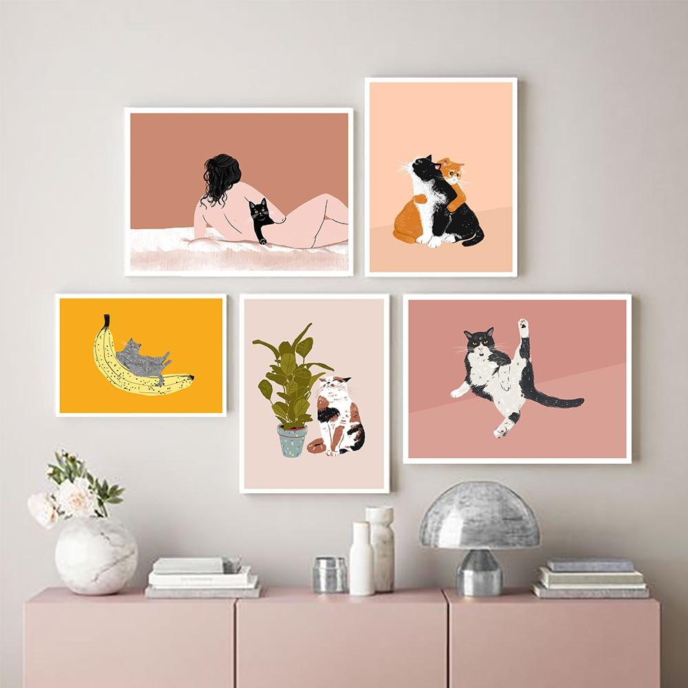 Set of 5 Vintage Cat Wall Art Decors - Super Kitty Cats - 44630726-a3-30x42cm-no-frame-purple-china