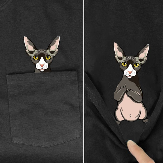 Sexy Sphynx Cat Pocket T-shirt - Super Kitty Cats - 49377946-18-s