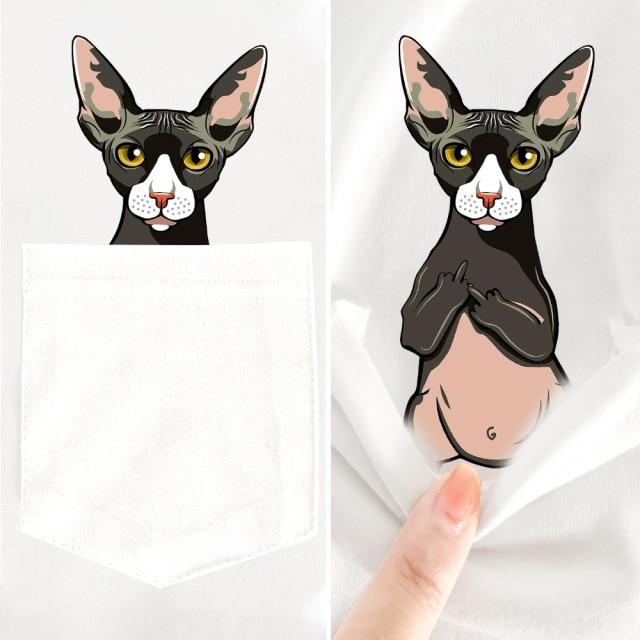 Sexy Sphynx Cat White Pocket T-shirt - Super Kitty Cats - SW-US-3XL