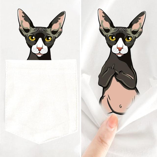 Sexy Sphynx Cat White Pocket Tshirt Super Kitty Cats