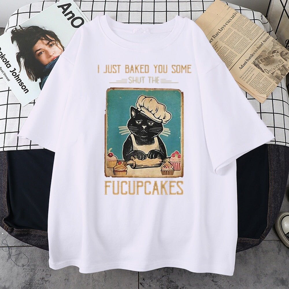 Shut the Fucupcakes Cat T-Shirt - Super Kitty Cats - 1005002741655412-L-White