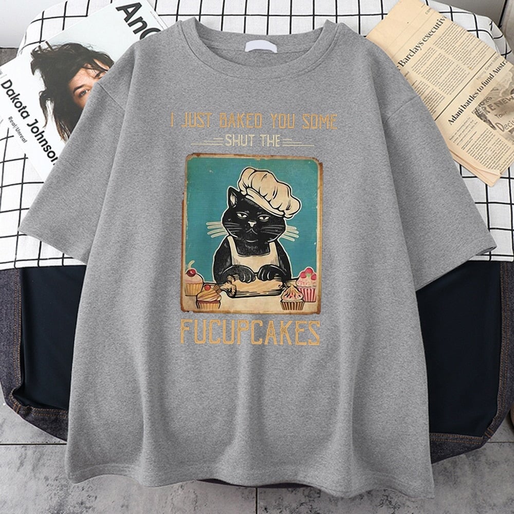 Shut the Fucupcakes Cat T-Shirt - Super Kitty Cats - 1005002741655412-XXL-Gray
