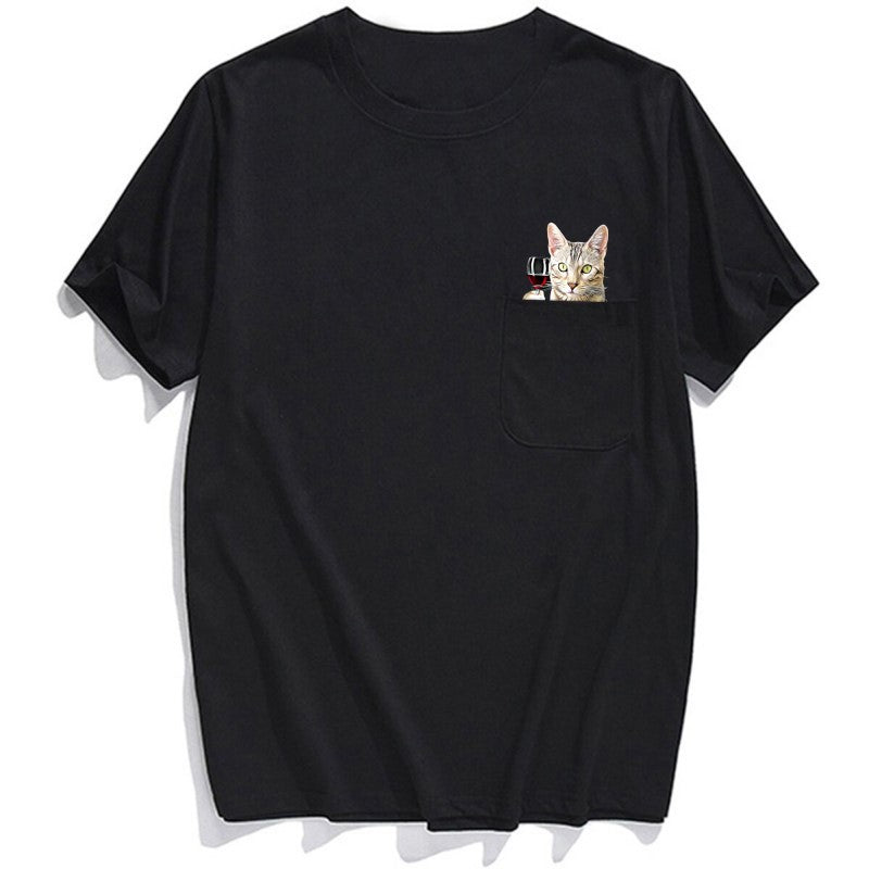 Silver Bengal Wine Pocket T-Shirt - Super Kitty Cats - SilverBengalpockettshirt-S