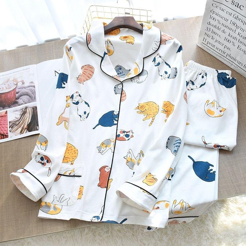 Sleepy Cat Sleepwear Set - Super Kitty Cats - 41275115-short-sleeve-shorts-l-china