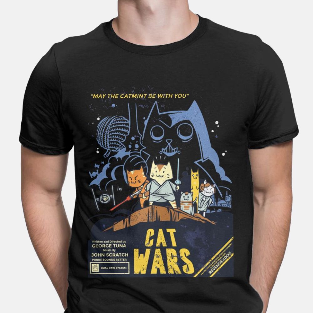 Star Cat Wars T-shirt - Super Kitty Cats - 3256803909059364-black-S