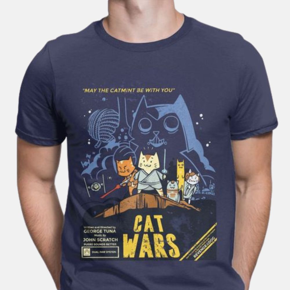 Star Cat Wars T-shirt - Super Kitty Cats - 3256803909059364-Navy Blue-S