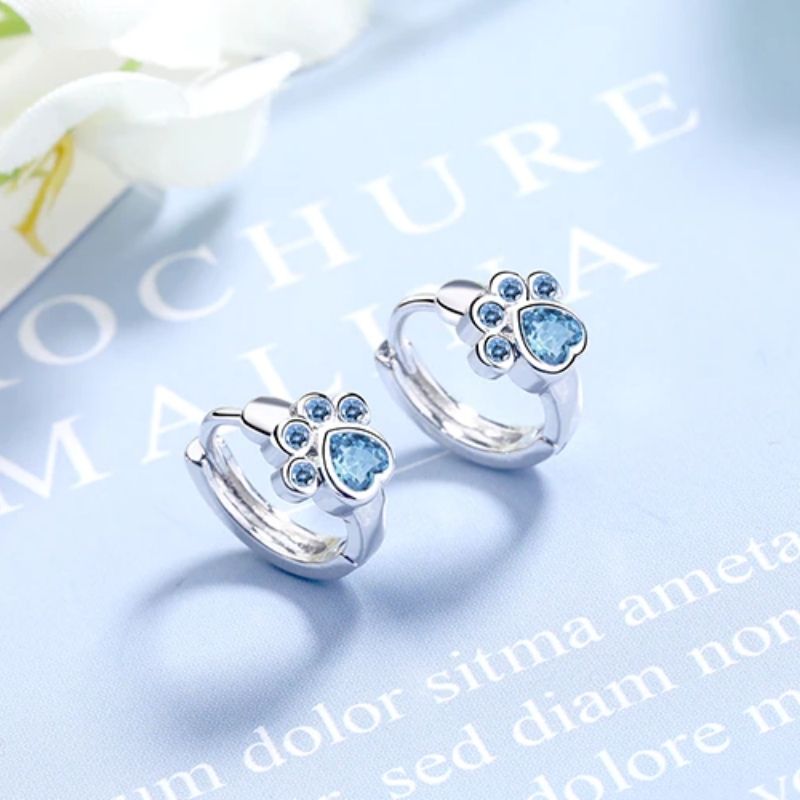 Sterling Silver Blue Cat Paw Earrings - Super Kitty Cats - 35507931