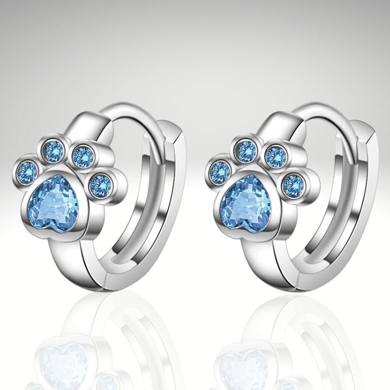 Sterling Silver Blue Cat Paw Earrings - Super Kitty Cats - 35507931