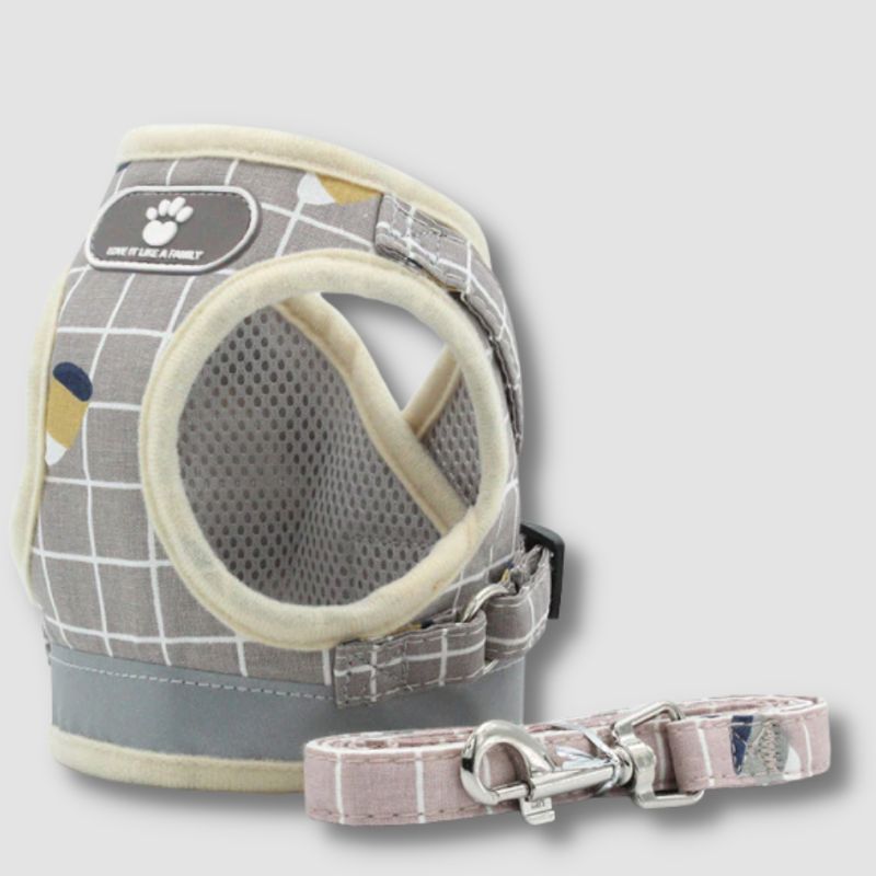 Stylish Plaid Cat Harness and Leash - Super Kitty Cats - 10000007815194548-Khaki Plaid-XS-suit 0.6-1.2kg-China