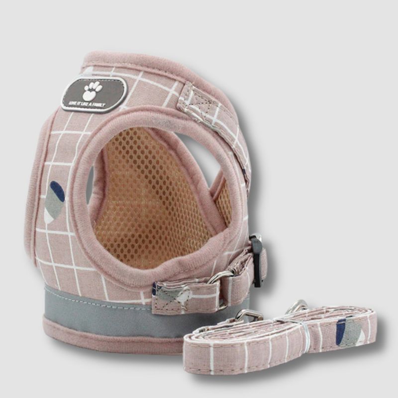 Stylish Plaid Cat Harness and Leash - Super Kitty Cats - 10000007815194548-Pink Plaid-XL-suit 7-10kg-China