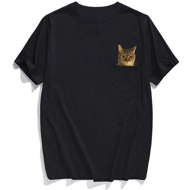 Tabby Cat Double F Pocket T-Shirt - Super Kitty Cats - TCDFPocket-S
