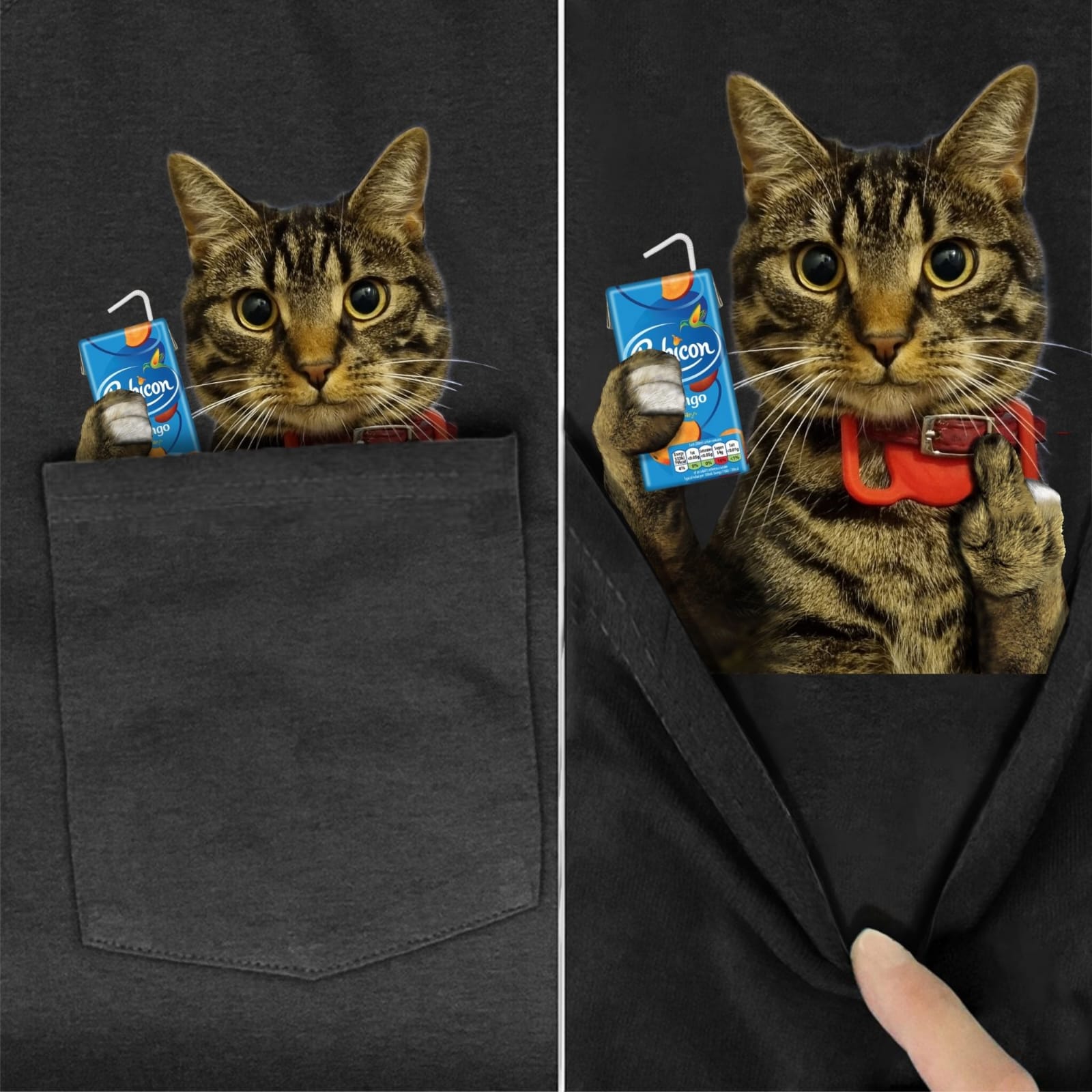 Tabby Cat Juice Box Pocket T-shirt - Super Kitty Cats - TabbyCatJuice-US-S