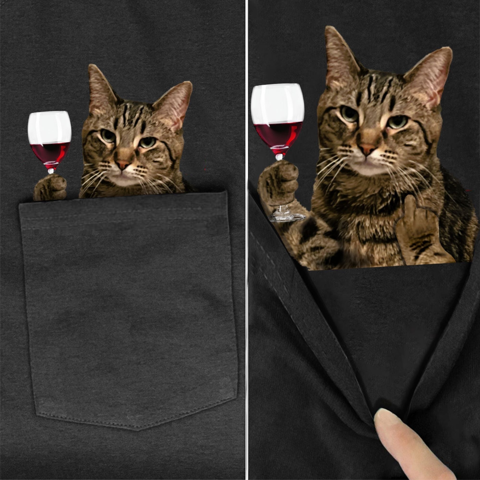 Tabby Cat Wine Pocket T-Shirt - Super Kitty Cats - WineTabbypockettshirt-S