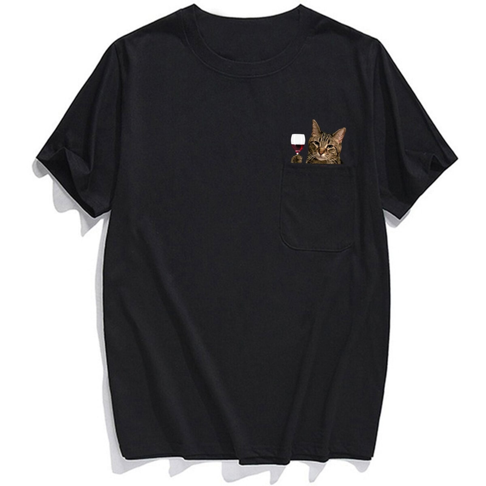 Tabby Cat Wine Pocket T-Shirt - Super Kitty Cats - WineTabbypockettshirt-S