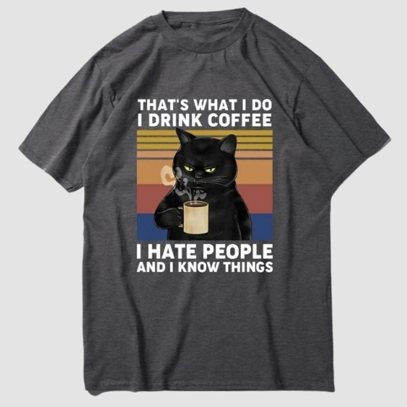 The Cat-titude Coffee T-shirt - Super Kitty Cats - 44476319-dark-grey-s