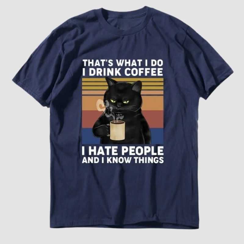 The Cat-titude Coffee T-shirt - Super Kitty Cats - 44476319-navy-blue-xs