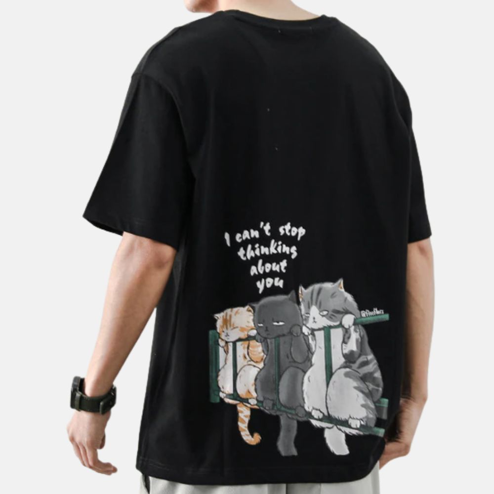 Thinking About You Oversized T-shirt - Super Kitty Cats - 14:193#Black;5:100014065