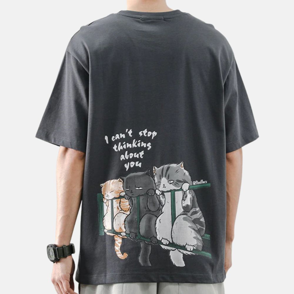 Thinking About You Oversized T-shirt - Super Kitty Cats - 14:200004890#Dark Gray;5:100014065