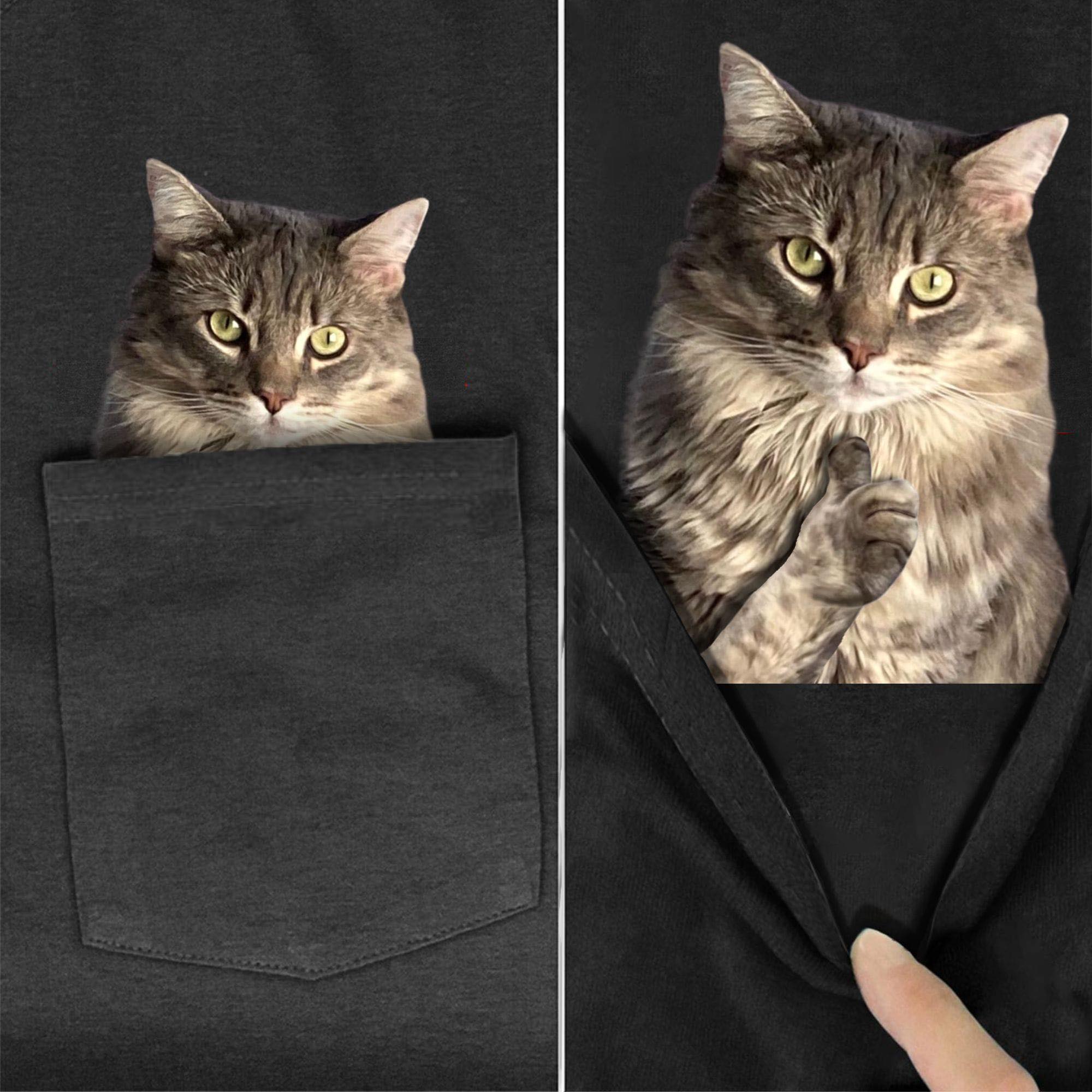 Thumb's up Cat Pocket T-Shirt - Super Kitty Cats - NFCat-S