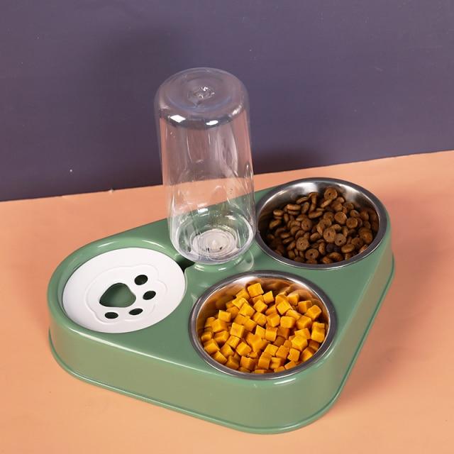 Triangular Water & Food Station - Super Kitty Cats - 44342713-green-small