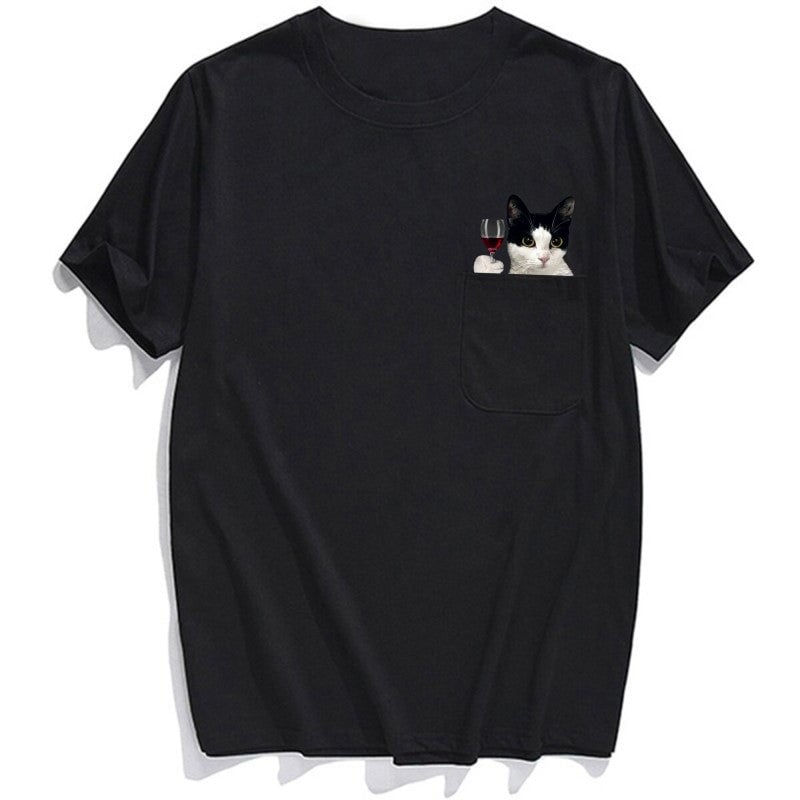 Turkish Angora Cat Wine Pocket T-Shirt - Super Kitty Cats - TAWinepockettshirt-S