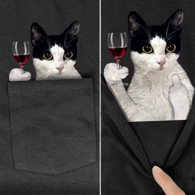 Turkish Angora Cat Wine Pocket T-Shirt - Super Kitty Cats - TAWinepockettshirt-S