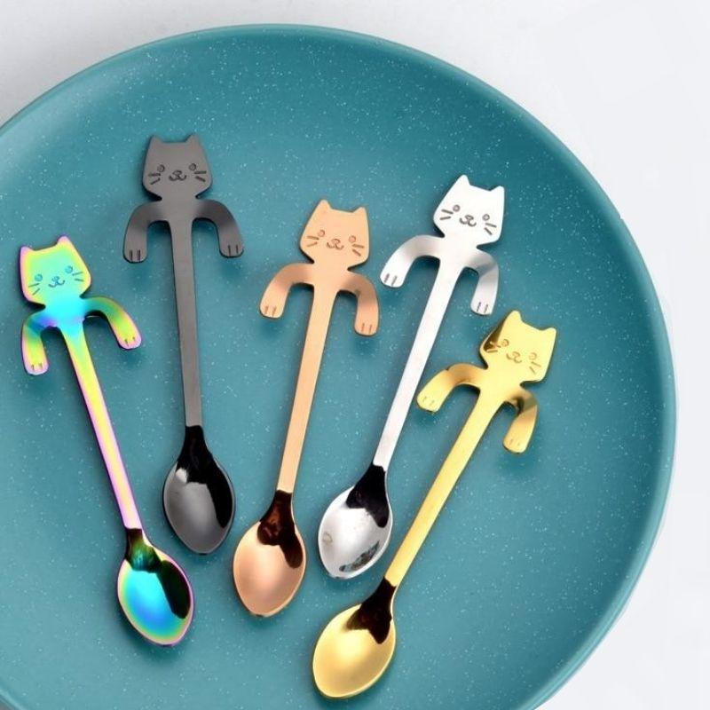 Unique Cat Teaspoons (Set of 5) - Super Kitty Cats - 43480280-blue-spoon