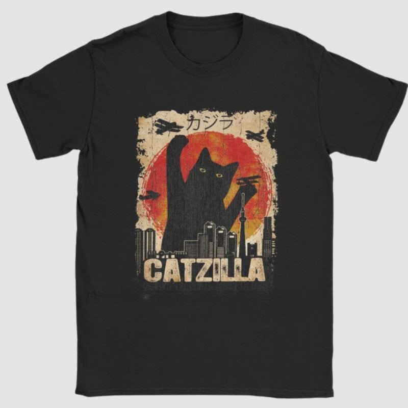 Vintage Catzilla City Monster T-shirt - Super Kitty Cats - 44618836-black-s