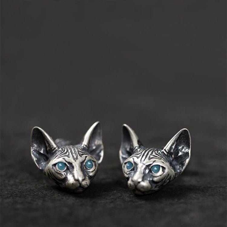 Vintage Sphynx Cat Earrings - Super Kitty Cats - 49638708-a