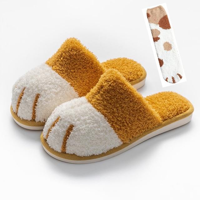 Walk Like A Cat Bedroom Slippers - Super Kitty Cats - 40441696-yellow-with-sock-40