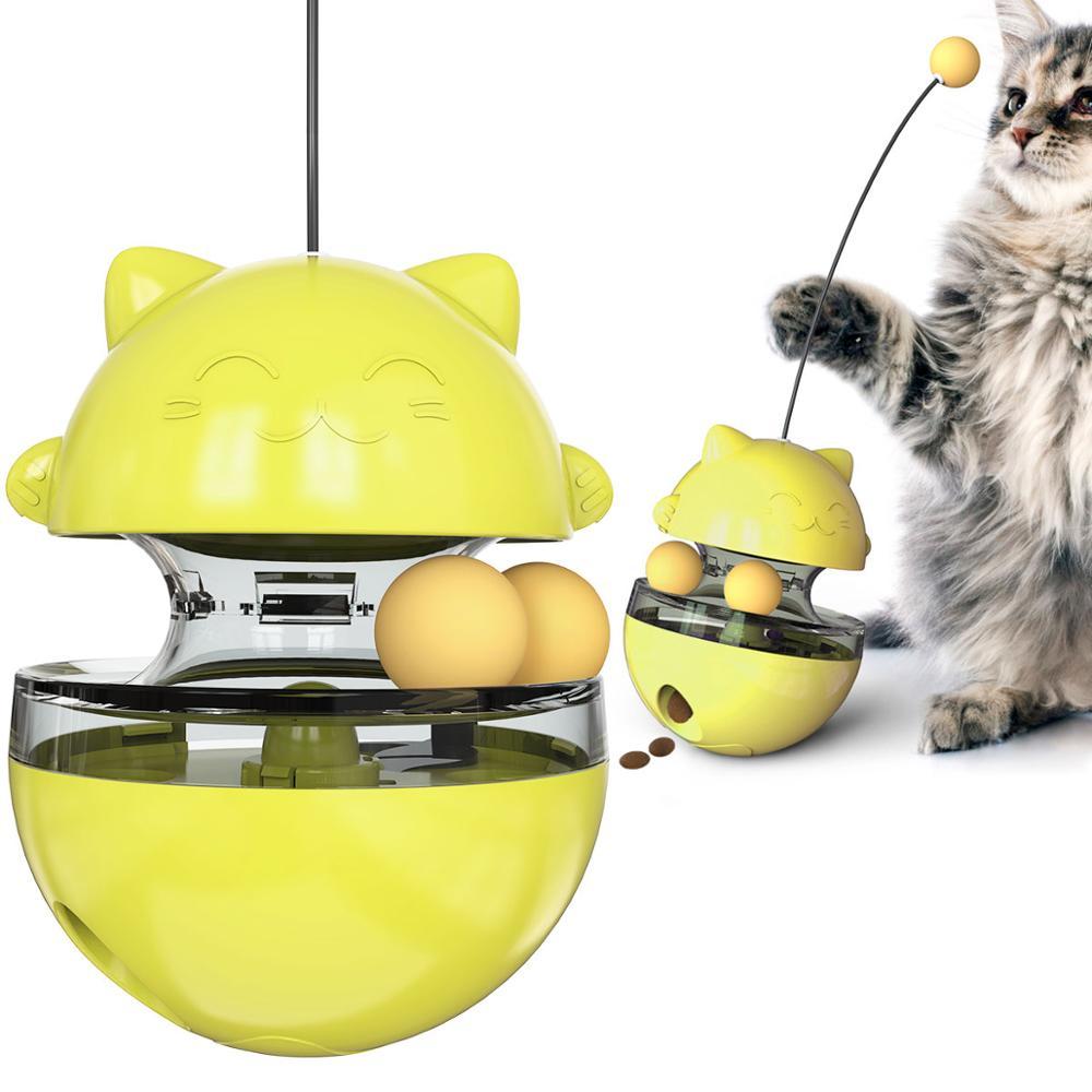 Wobble Treat Dispensing Cat Toy - Super Kitty Cats - 48335372-yellow-10x10x13-5cm